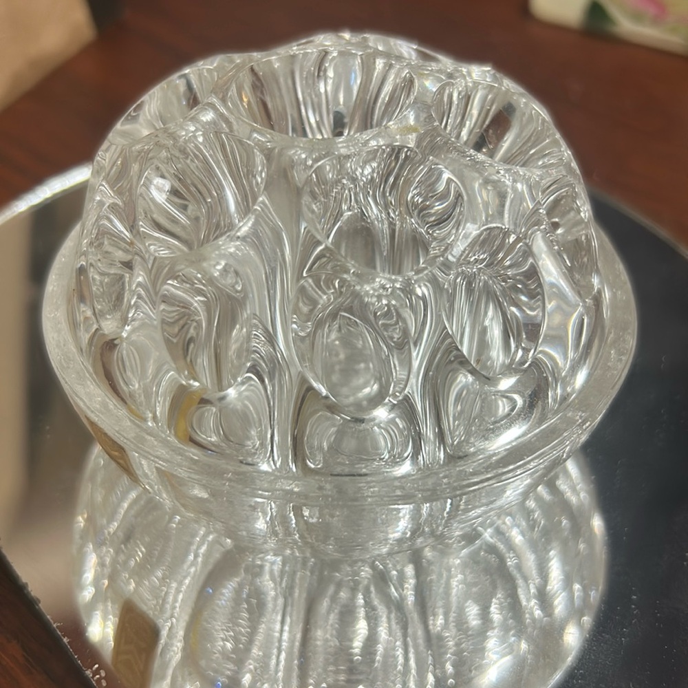 Vintage French Glass Flower Frog by Reims France 19 Hole Floral Arrangement